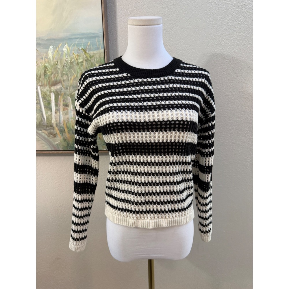 Noisy May Black White Striped Open Knit Sweater Size XS